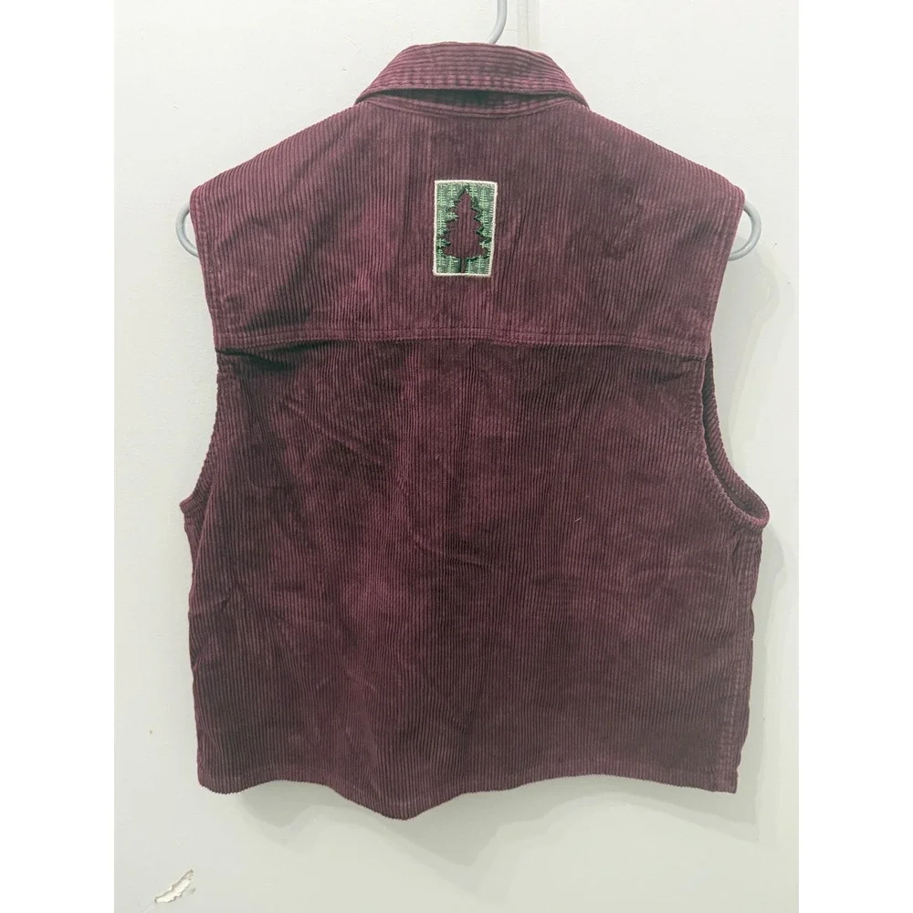 Christopher & Banks Large Vintage Corduroy Vest Maroon Embroidered Cabin Moose